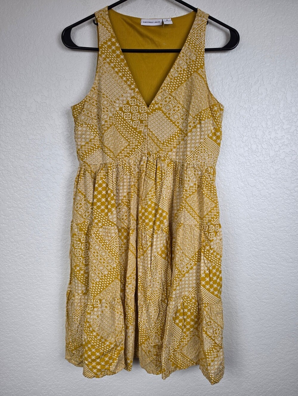 Anthropologie Sincerely Jules Yellow Patchwork V-Neck Dress